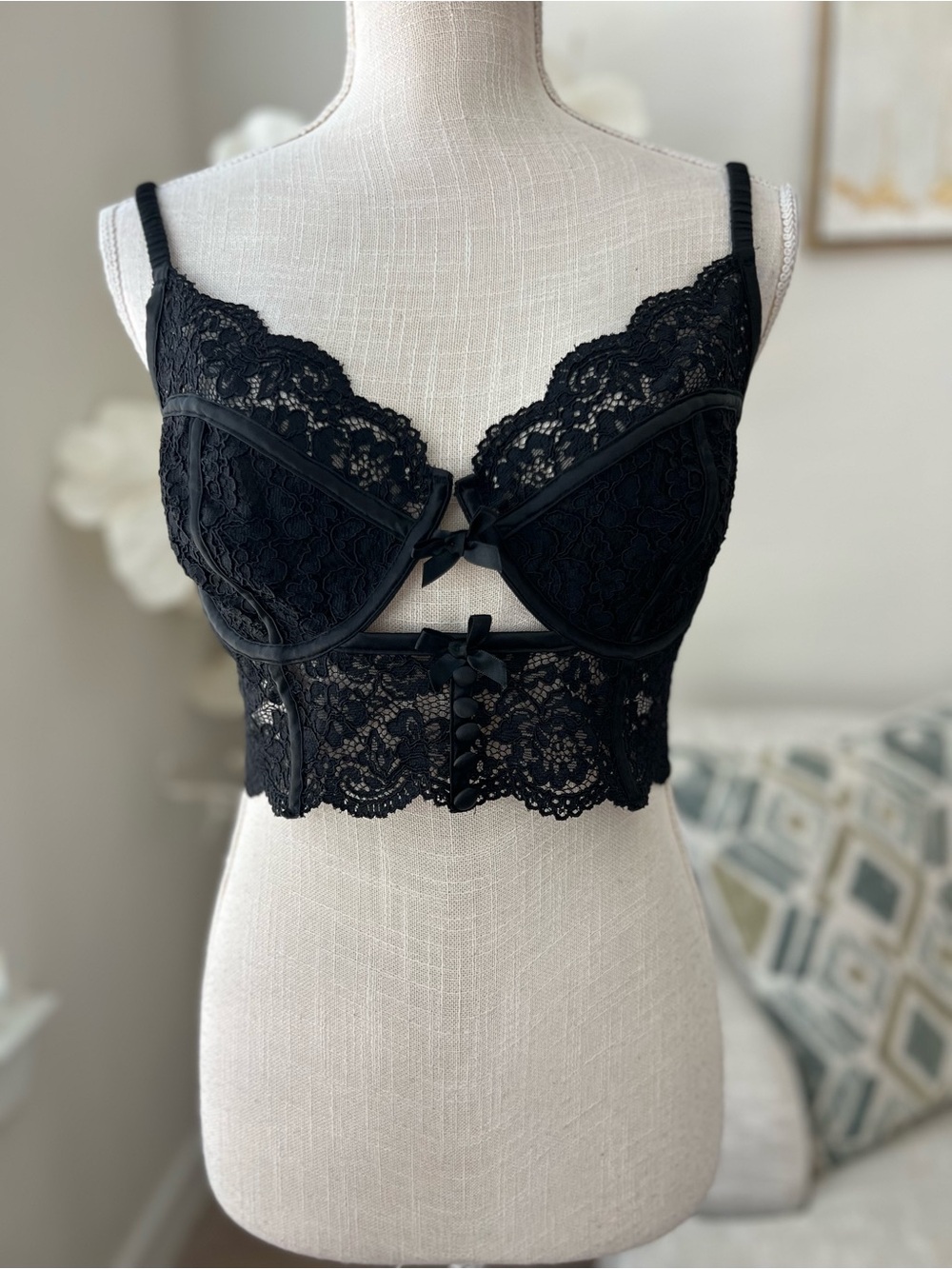 For Love And Lemons X Victoria Secret Black Lace Longline Woman’s Bralette 38D